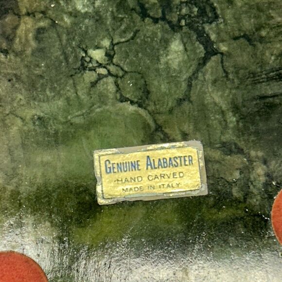 Vintage Alabaster Hand Carved Ashtray Ruff Edge Italy Green Brown Tan Rustic - Picture 7 of 12